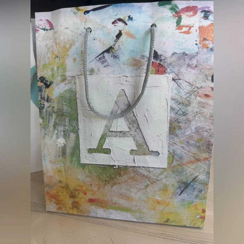 Anthropologie Small Shopping Bags Bundle of 3 Watercolor Gift Bags Fabric Handle